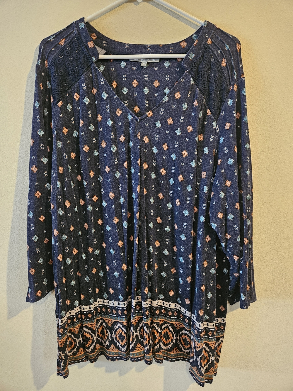 Daniel Rainn Navy Floral Border V-Neck Tunic
